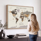 Personalized Travel Tracker Map with Pins, Framed World Map for Home and Office
