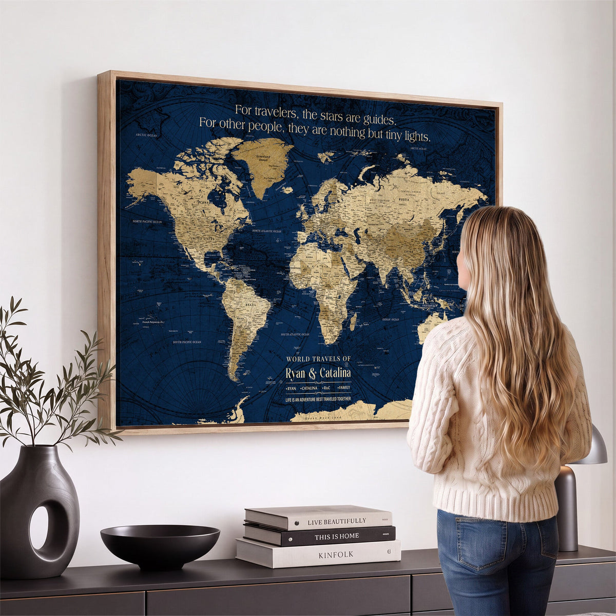 Personalized Framed Black Push Pin Travel Map Canvas Print, Next Trip Planner Map, Dining Room and Bedroom Decor