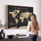 Custom Push Pin World Map Canvas Print, Couples Countries Visited Map, Living Room and Home Office Decor