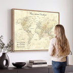 Personalized Beige Modern Push Pin World Map Wall Art, Honeymoon and Anniversary Gift, Bedroom and Study Decor