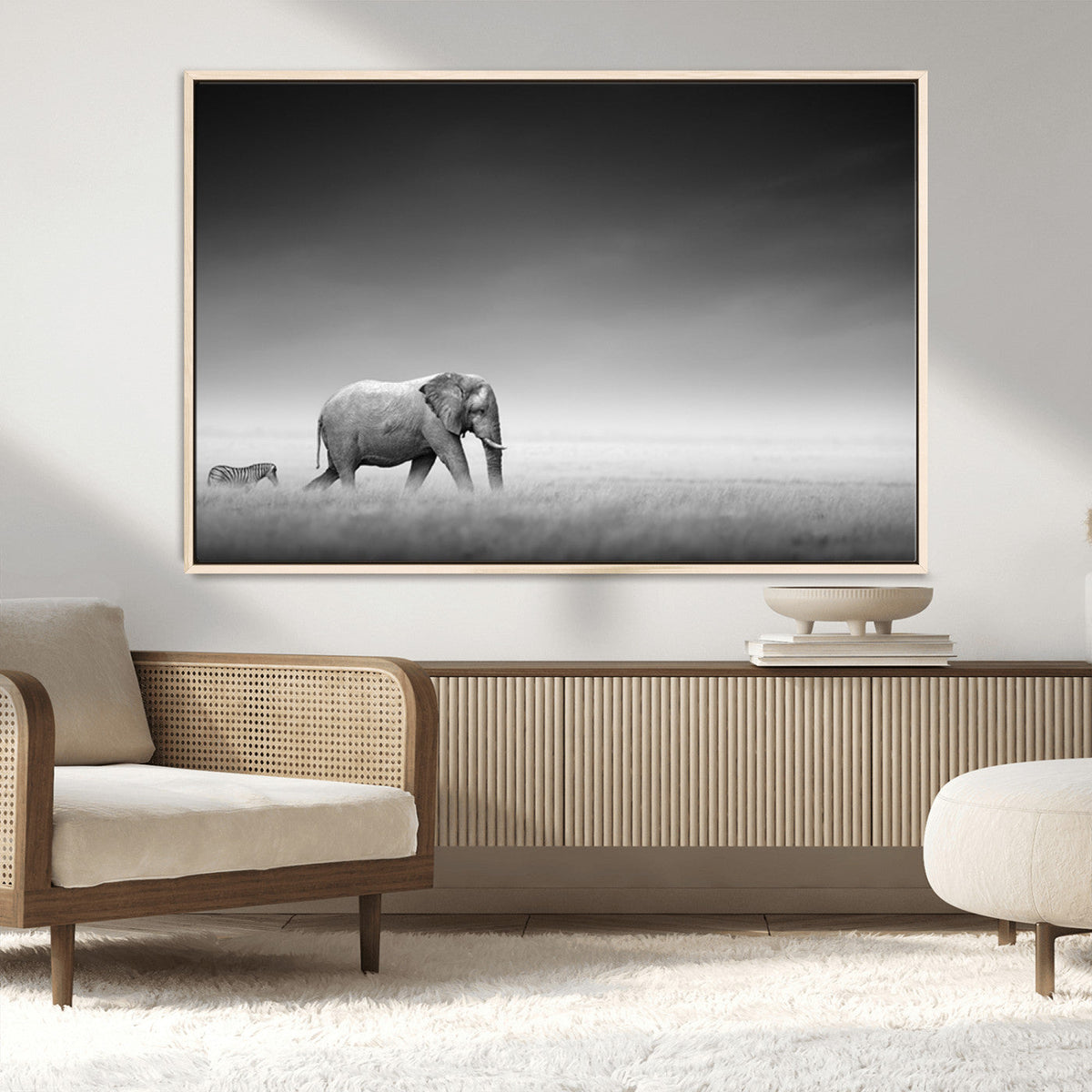 Elephant and Zebra Wall Art Canvas Print, Modern Artwork