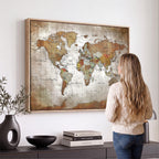 Vibrant Watercolor World Map Canvas Wall Art | Framed Travel Map