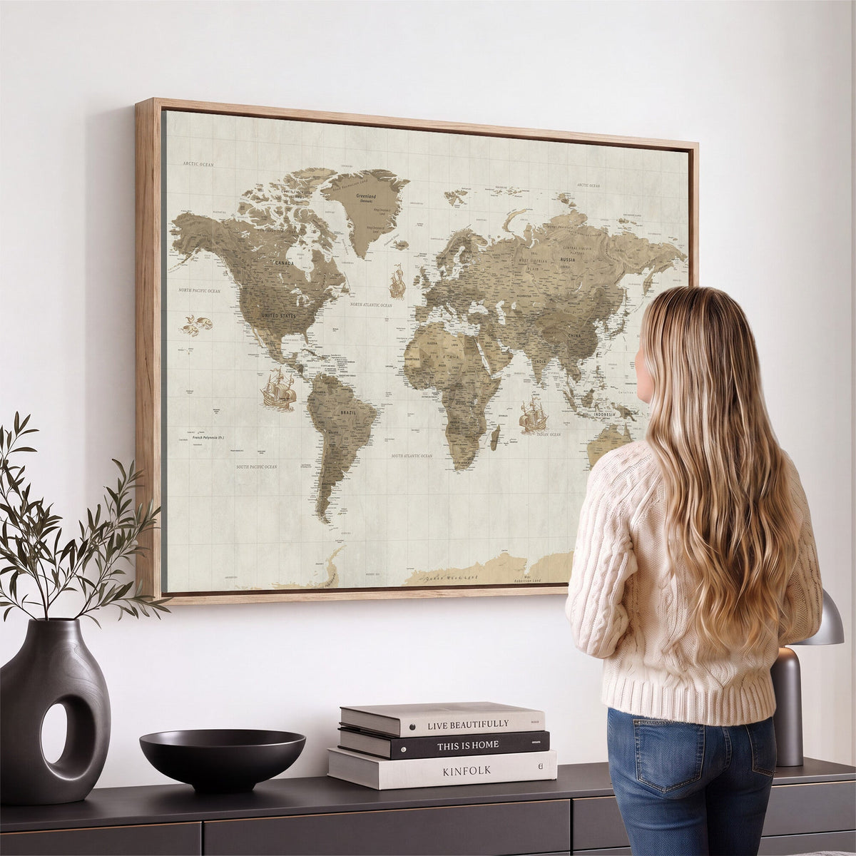 Detailed World Map Wall Art Canvas Print