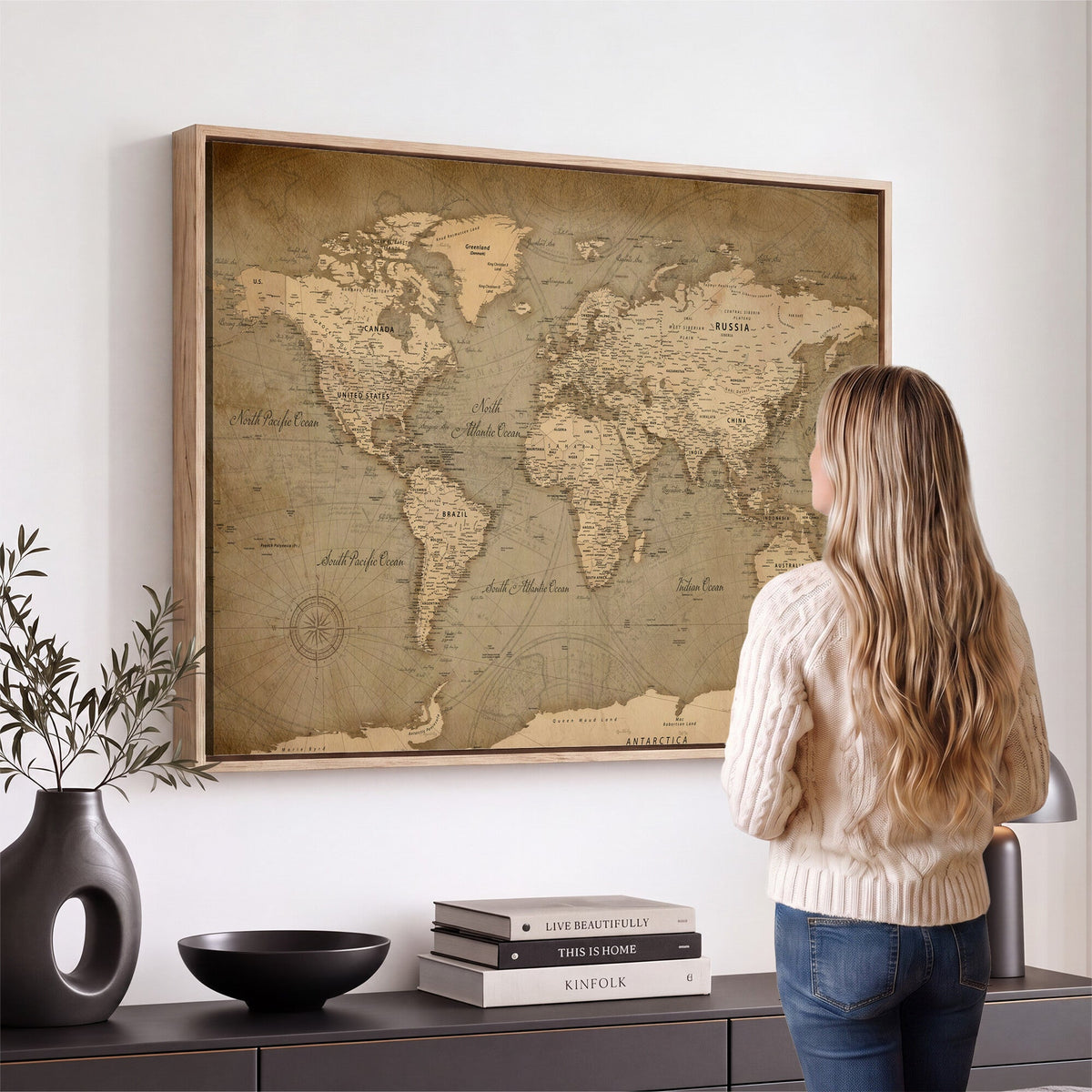 Dark World Map Canvas Print | Framed Travel Map Wall Art