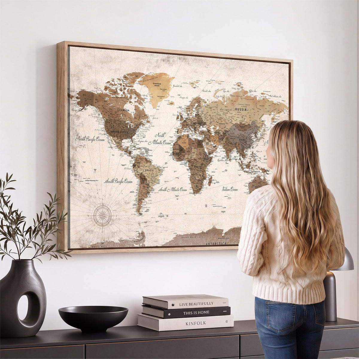 Modern World Map Canvas Print | Framed Travel Map Wall Art