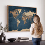 Navy Blue World Map Canvas Print | Framed Travel Map Wall Art