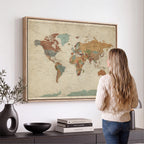 Vintage World Map Canvas Wall Art Print | Framed Modern World Map