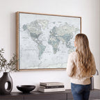 Push Pin World Map Canvas Print - Detailed Vintage World Map