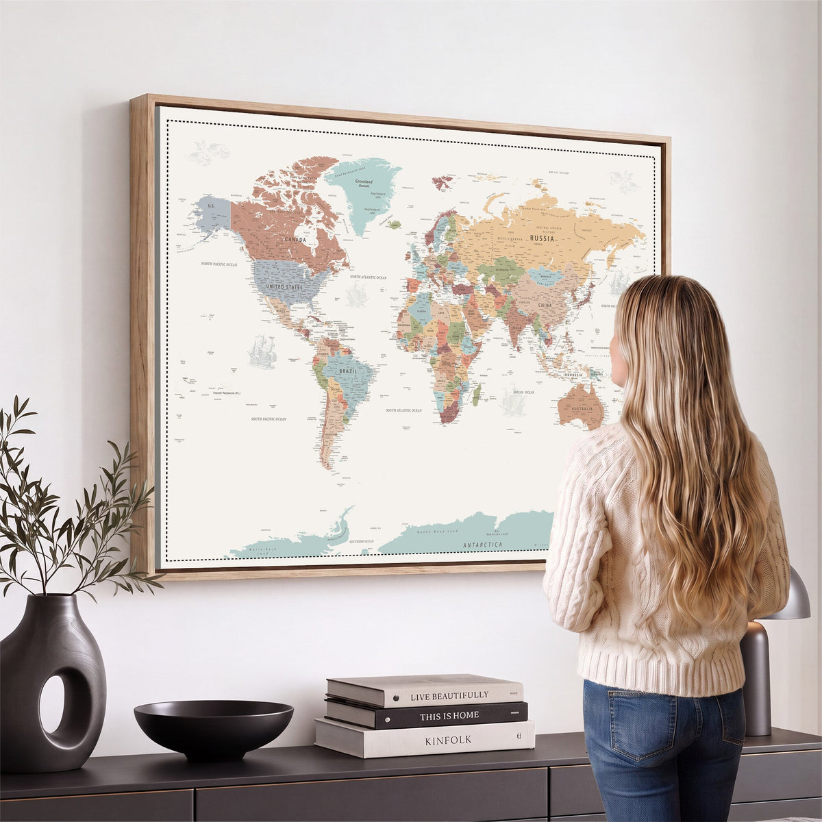 Pastel Colors World Map Wall Art Canvas Print