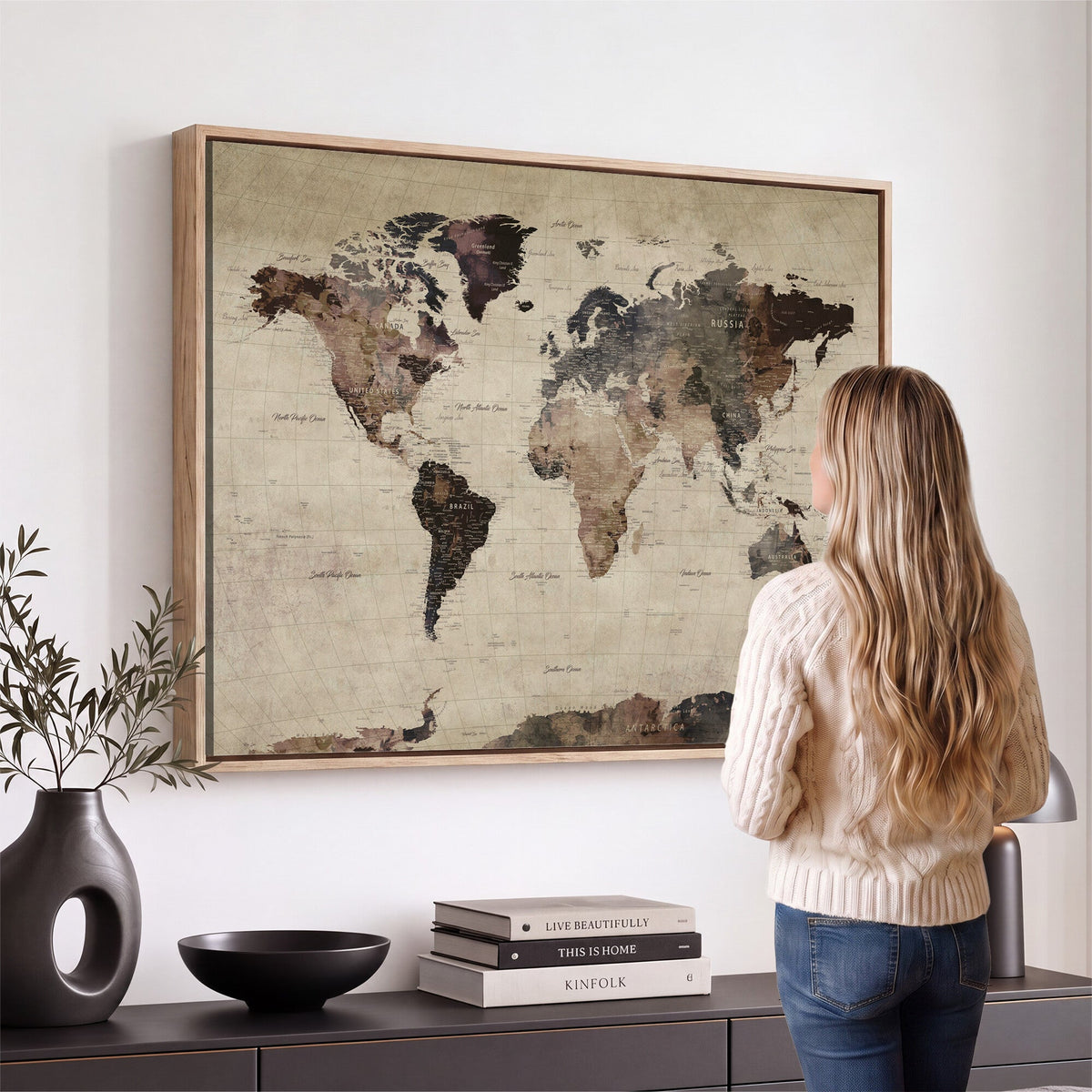 World Map Canvas Print, Detailed Map of the World, Adventure Gift for Couples and Anniversaries