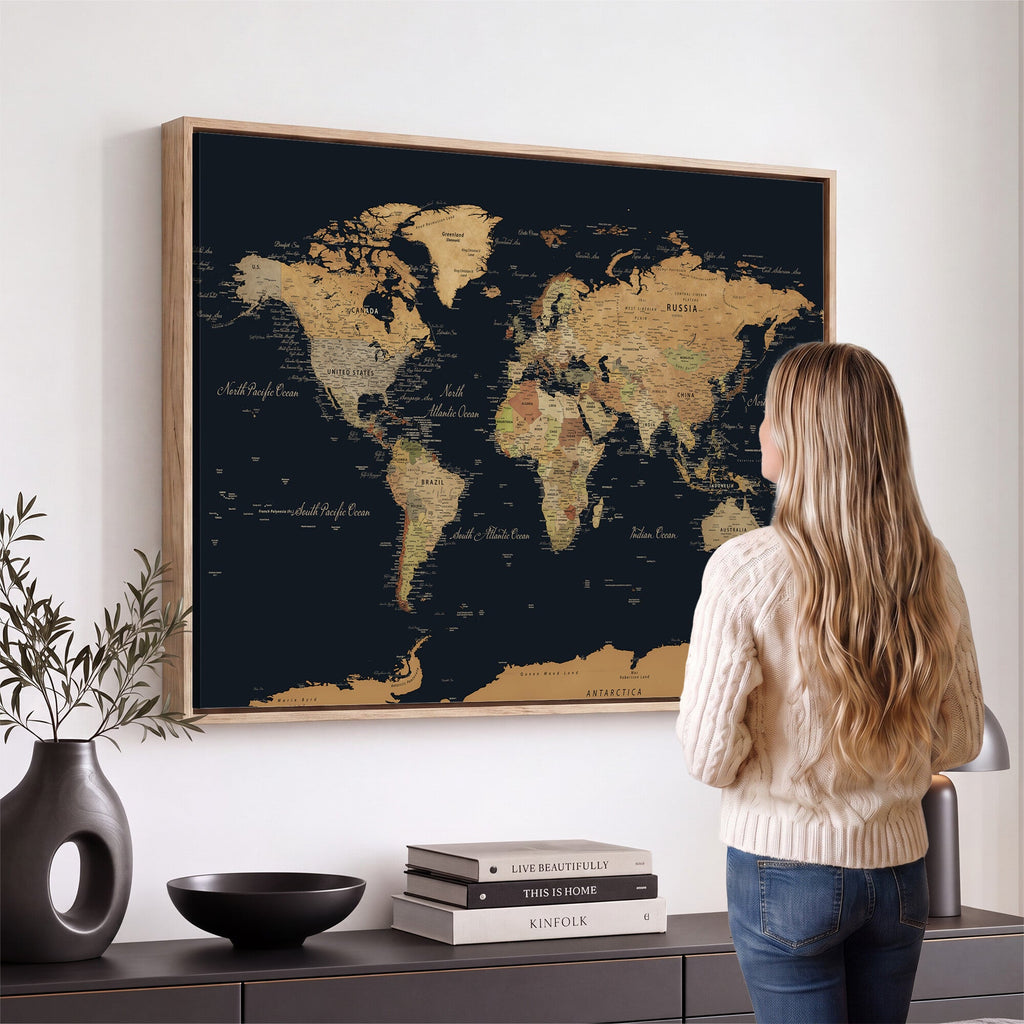 Vintage World Map Earth Globe Countries Oceans Continents