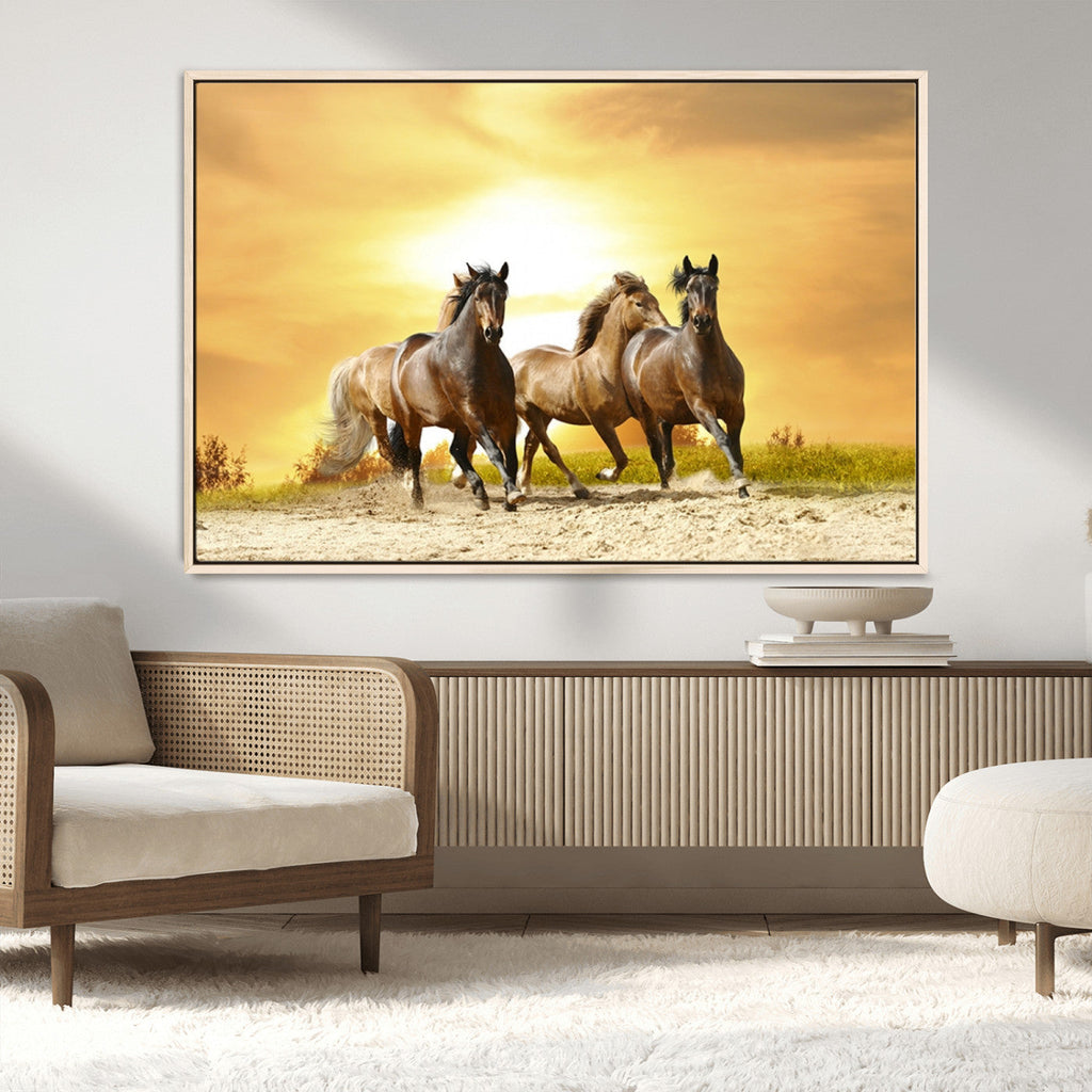 Wild Horses Wall Art Canvas Print, Framed Galloping Herd