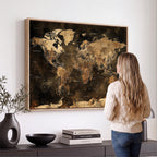 World Map Canvas Print, Modern Decorative Framed Map Artwork