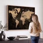 Brown World Map Canvas Print | Modern Travel Map Wall Art