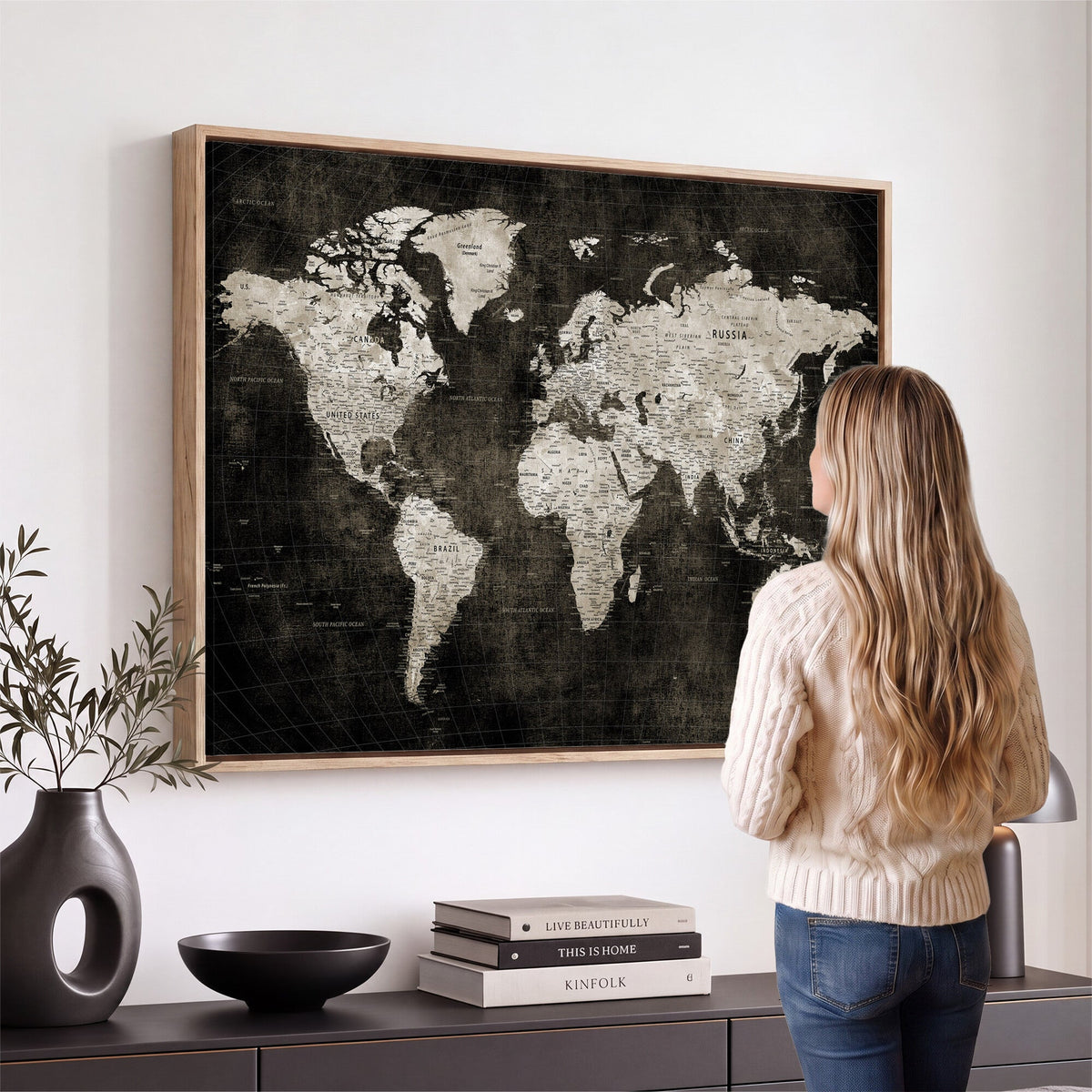 Vintage World Map Wall Art Canvas Print | Framed Large Map Wall Art