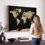 Beige World Map Canvas Wall Art Print, Minimal Black and Beige Map