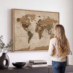 World Map Canvas Wall Art Print, Detailed Global Map Artwork