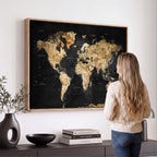 World Map Canvas Wall Art with Famous Landmarks | Framed Travel Map