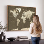 Vintage World Map Canvas Print | Framed Travel Map Wall Art for Couples