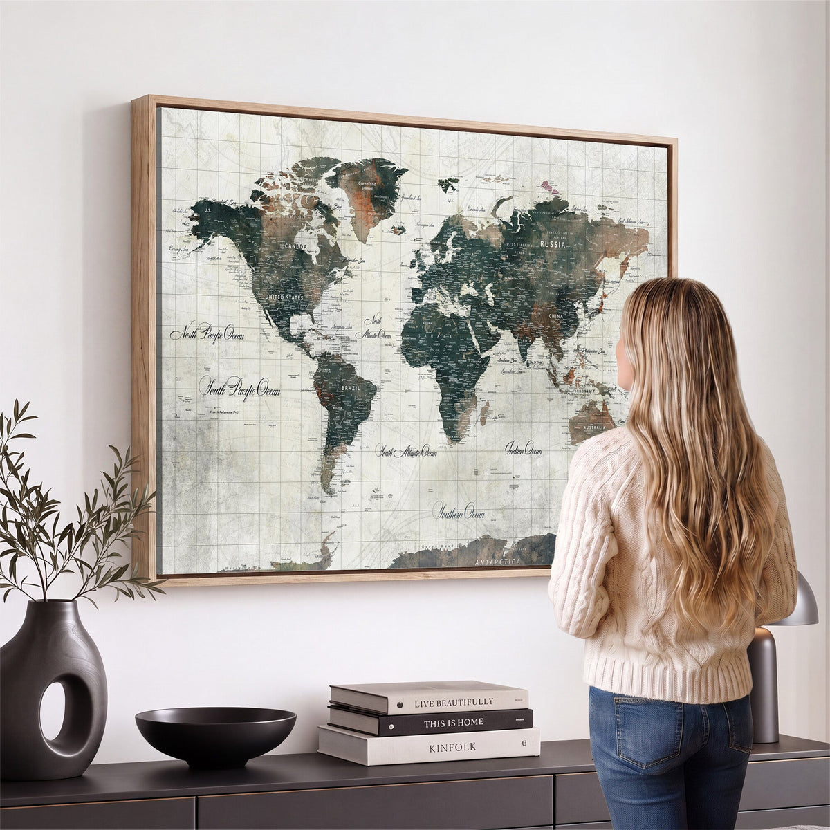 World Map Canvas Print | Framed Travel Map Wall Art for Couples