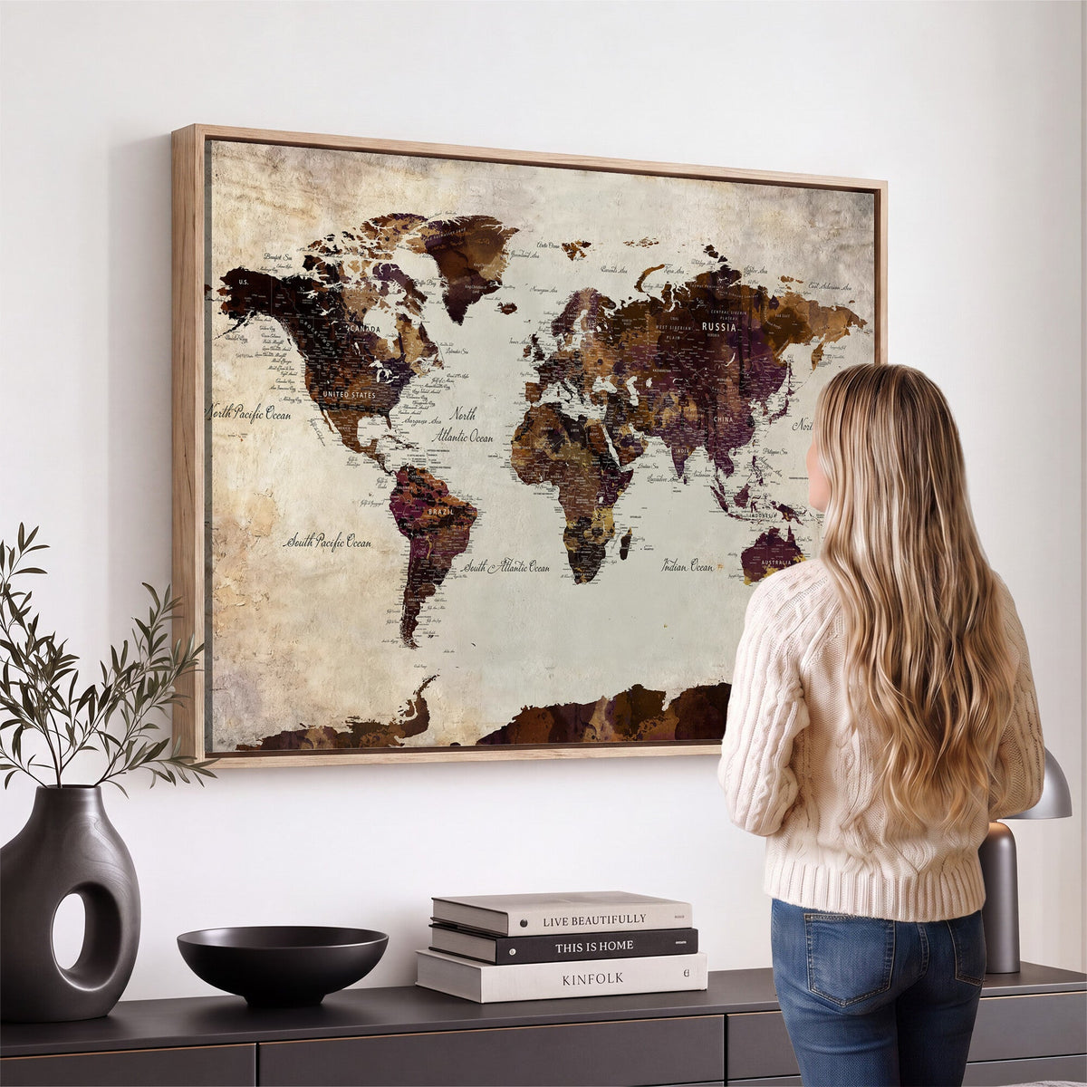 World Map Canvas Triptych | Colorful Global Wall Art for Living Rooms