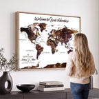 Custom Push Pin World Map Wall Art Canvas Print | Personalized Travel Map