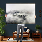 Foggy Forest Wall Art Canvas Print, Misty Pine Tree Landscape