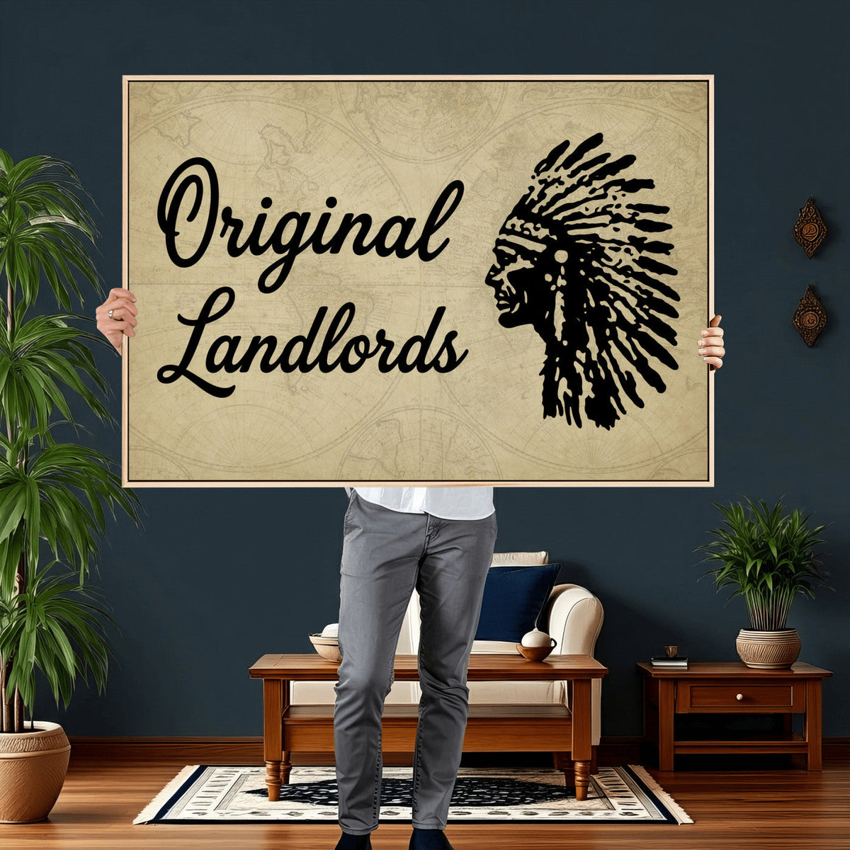 Original Landlords Wall Art Canvas Print, Native American Silhouette Artwork