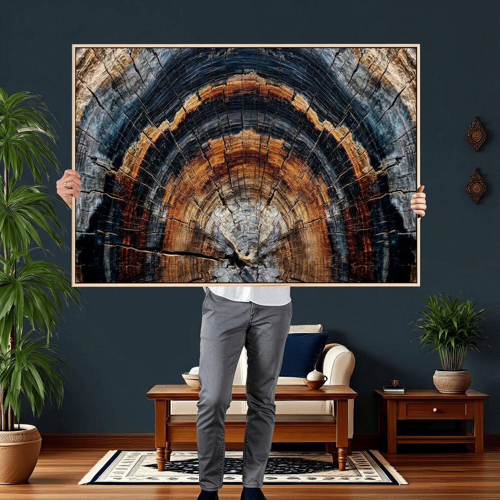 Abstract Wood Grain Canvas Print, Tree Ring Pattern Wall Art, Extra Large Living Room Wall Decor