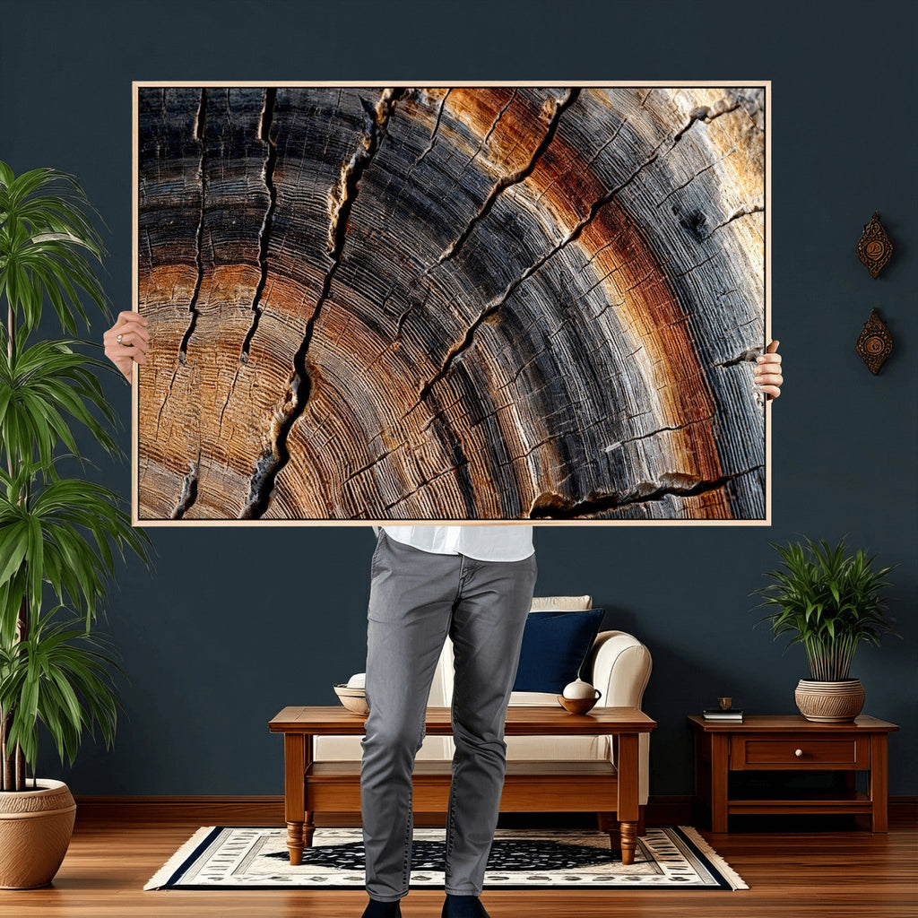 Abstract Tree Ring Wall Art Print, Natural Rustic Wood Grain Canvas
