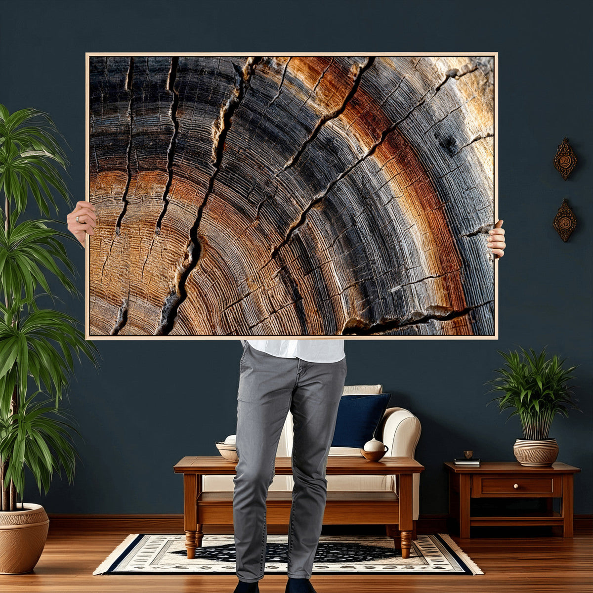 Abstract Tree Ring Wall Art Print, Natural Rustic Wood Grain Canvas