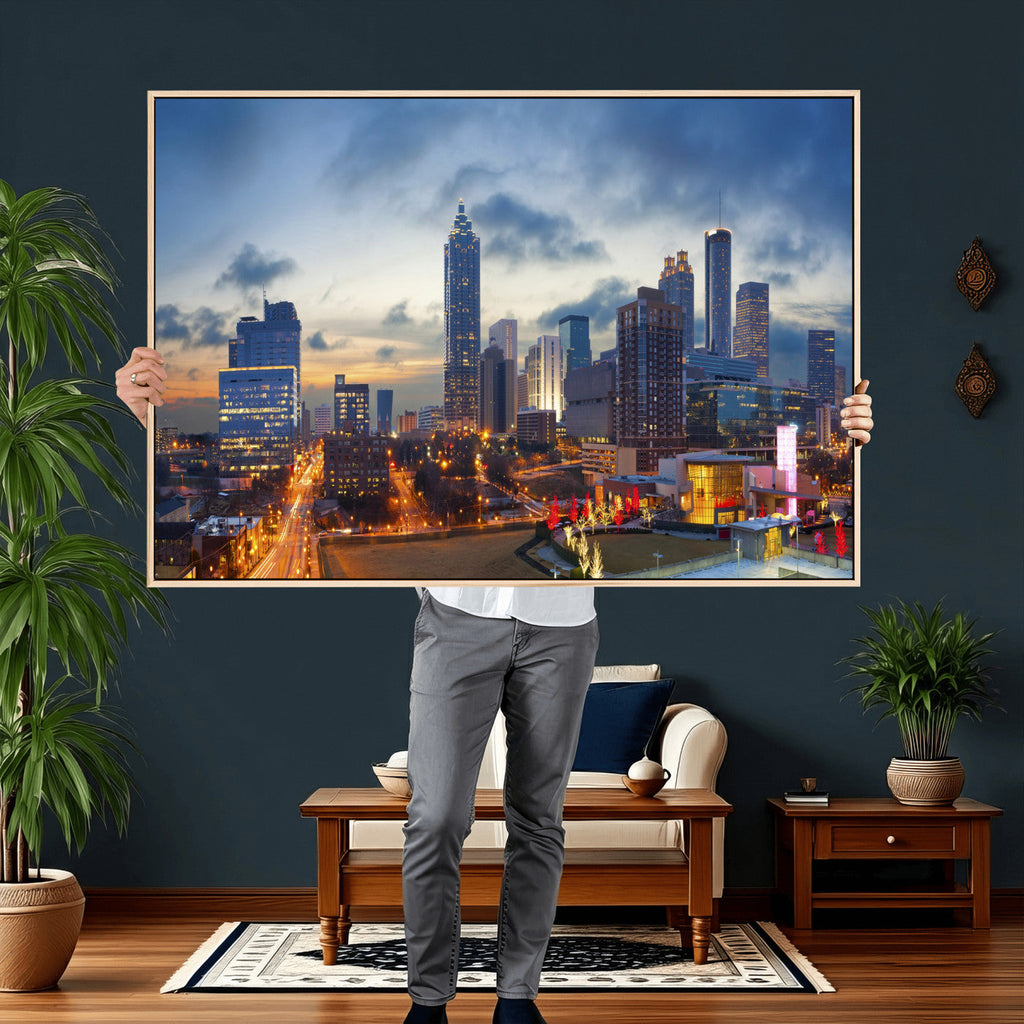 Atlanta Skyline Wall Art Canvas Print, Atlanta Downtown Night Cityscape