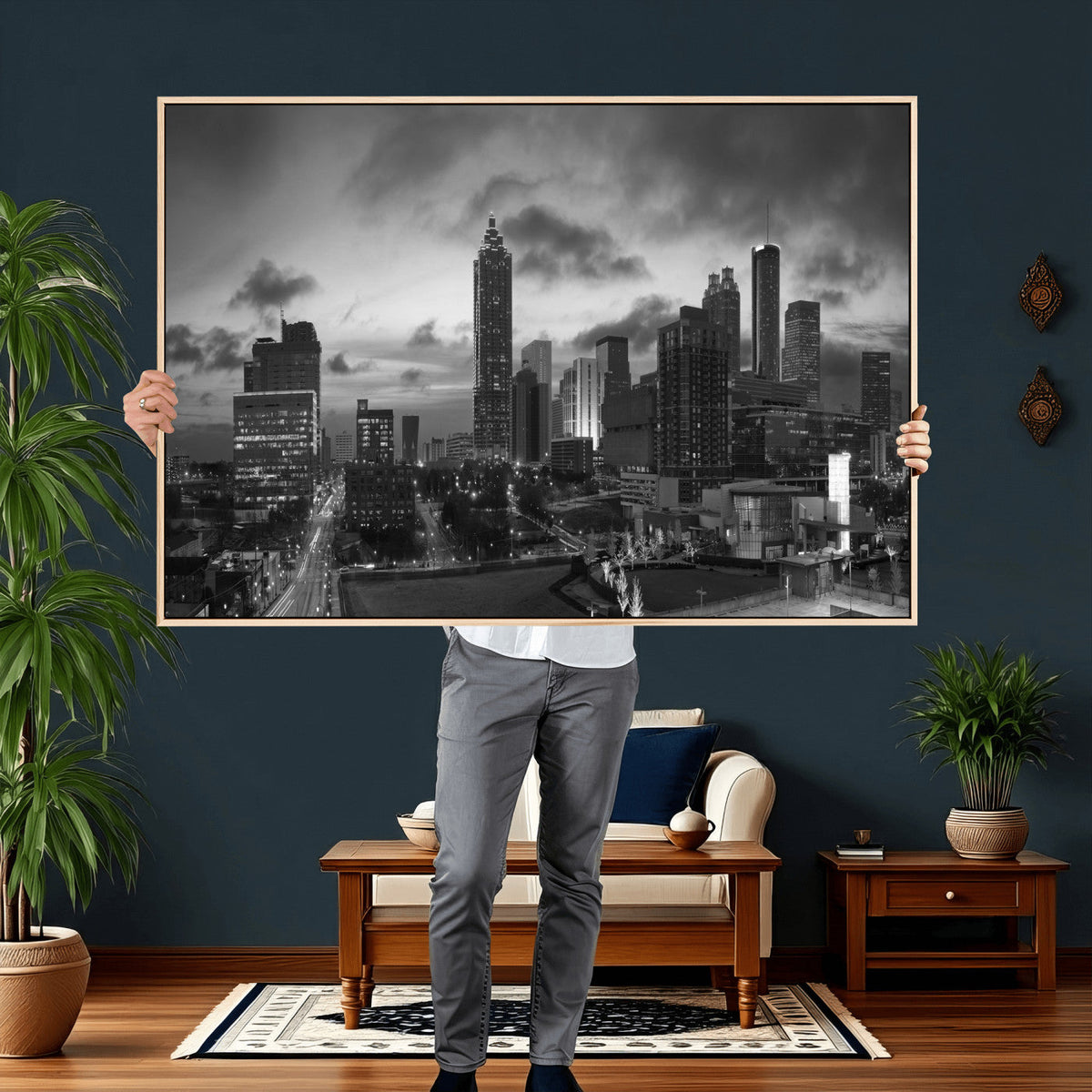 Atlanta Skyline Wall Art Canvas Print, Atlanta Downtown Night Cityscape