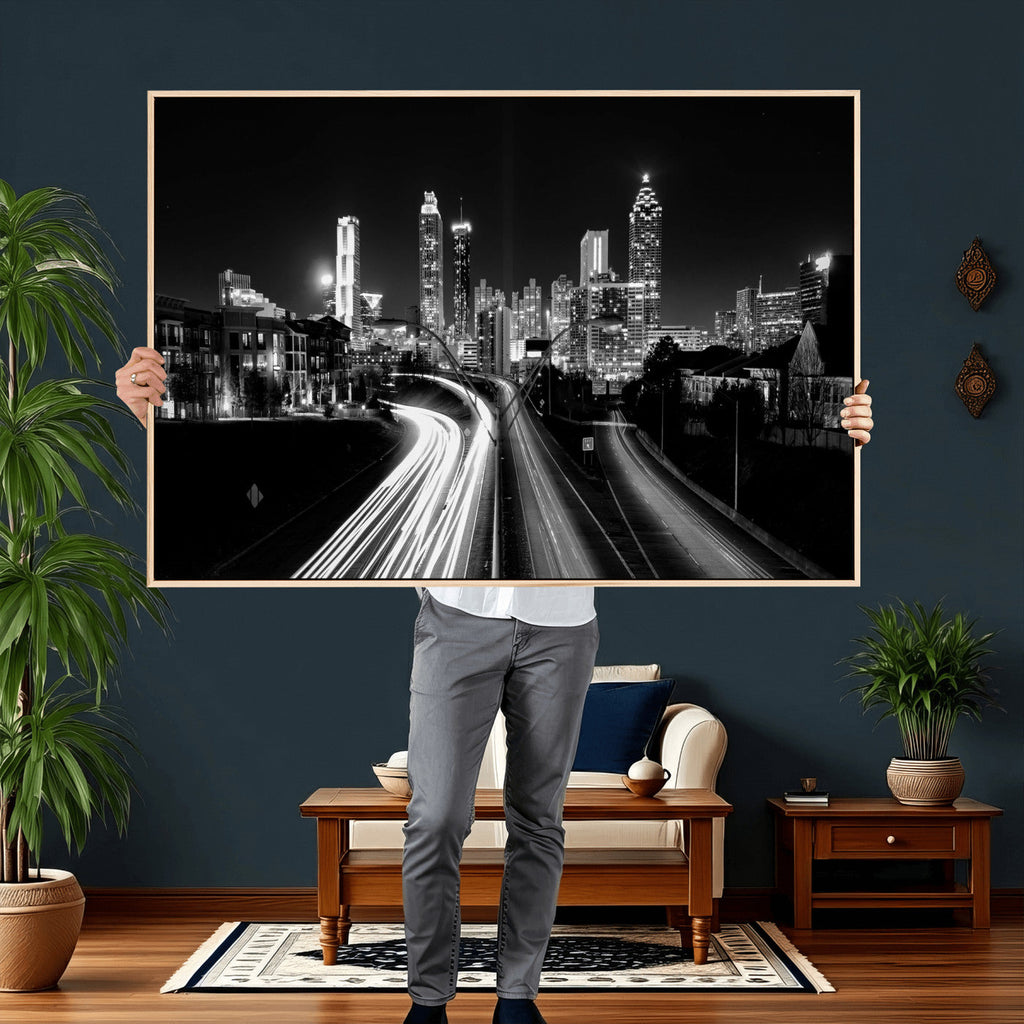 Atlanta Skyline Wall Art Canvas Print, Atlanta Downtown Night Cityscape