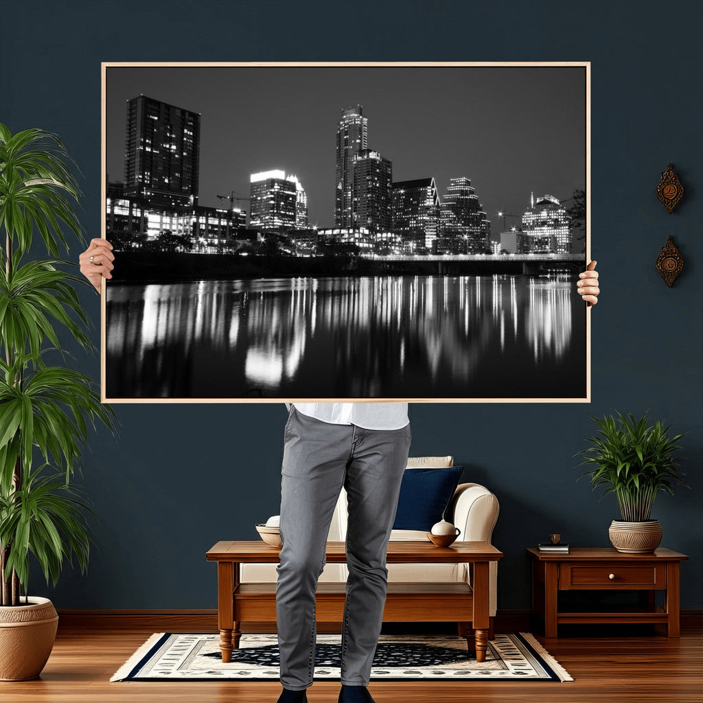 Austin Skyline Wall Art Canvas Print, Austin Downtown Night Cityscape