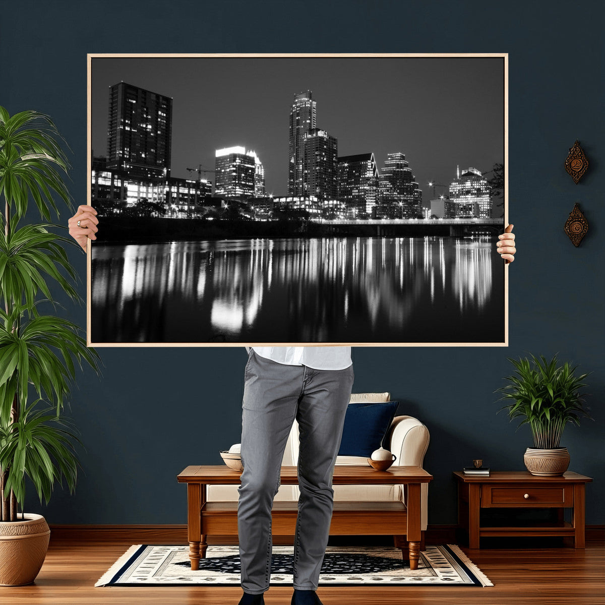 Austin Skyline Wall Art Canvas Print, Austin Downtown Night Cityscape