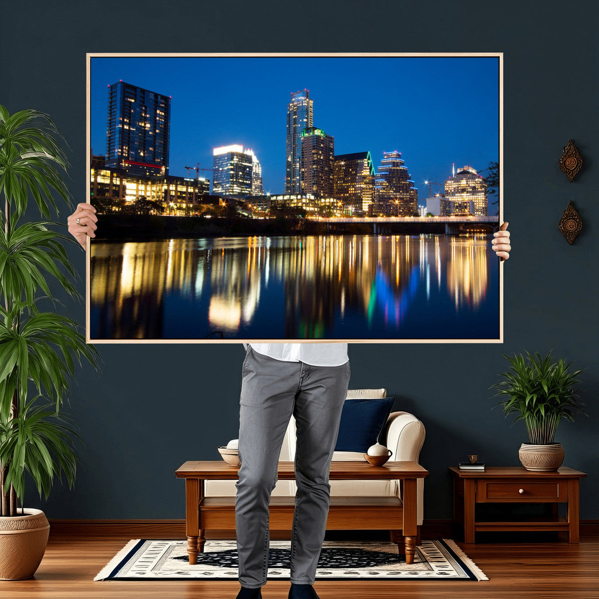 Austin Skyline Wall Art Canvas Print, Austin Downtown Night Cityscape