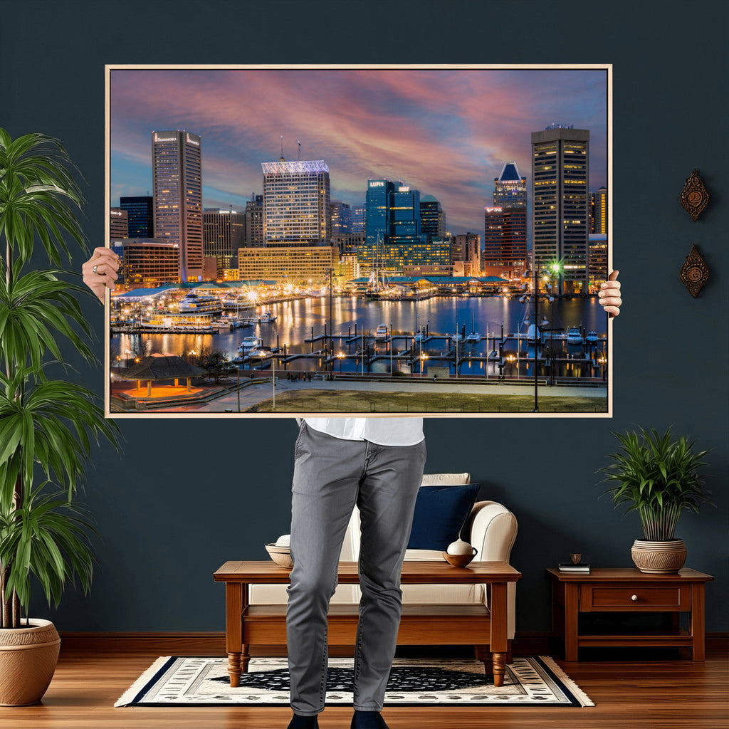 Baltimore Skyline Wall Art Canvas Print, Baltimore Downtown Night Cityscape