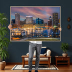 Baltimore Skyline Wall Art Canvas Print, Baltimore Downtown Night Cityscape