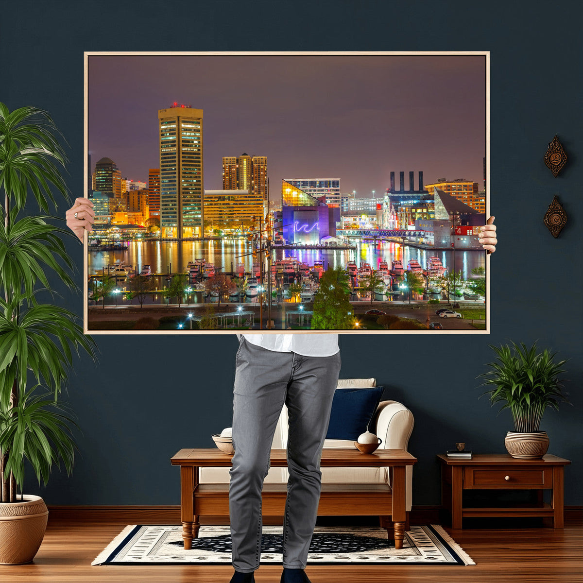 Baltimore Skyline Wall Art Canvas Print, Baltimore Downtown Night Cityscape