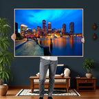 Boston Wall Art Canvas Print, Boston City Downtown Night Cityscape