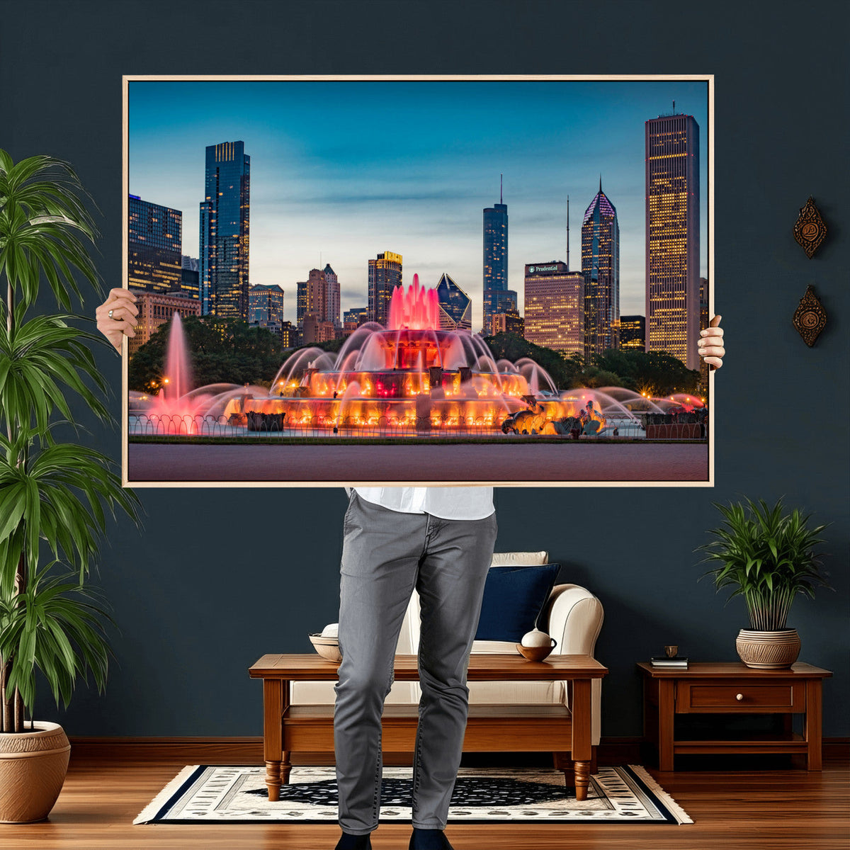 Chicago Wall Art Canvas Print - Chicago City Downtown Night Cityscape