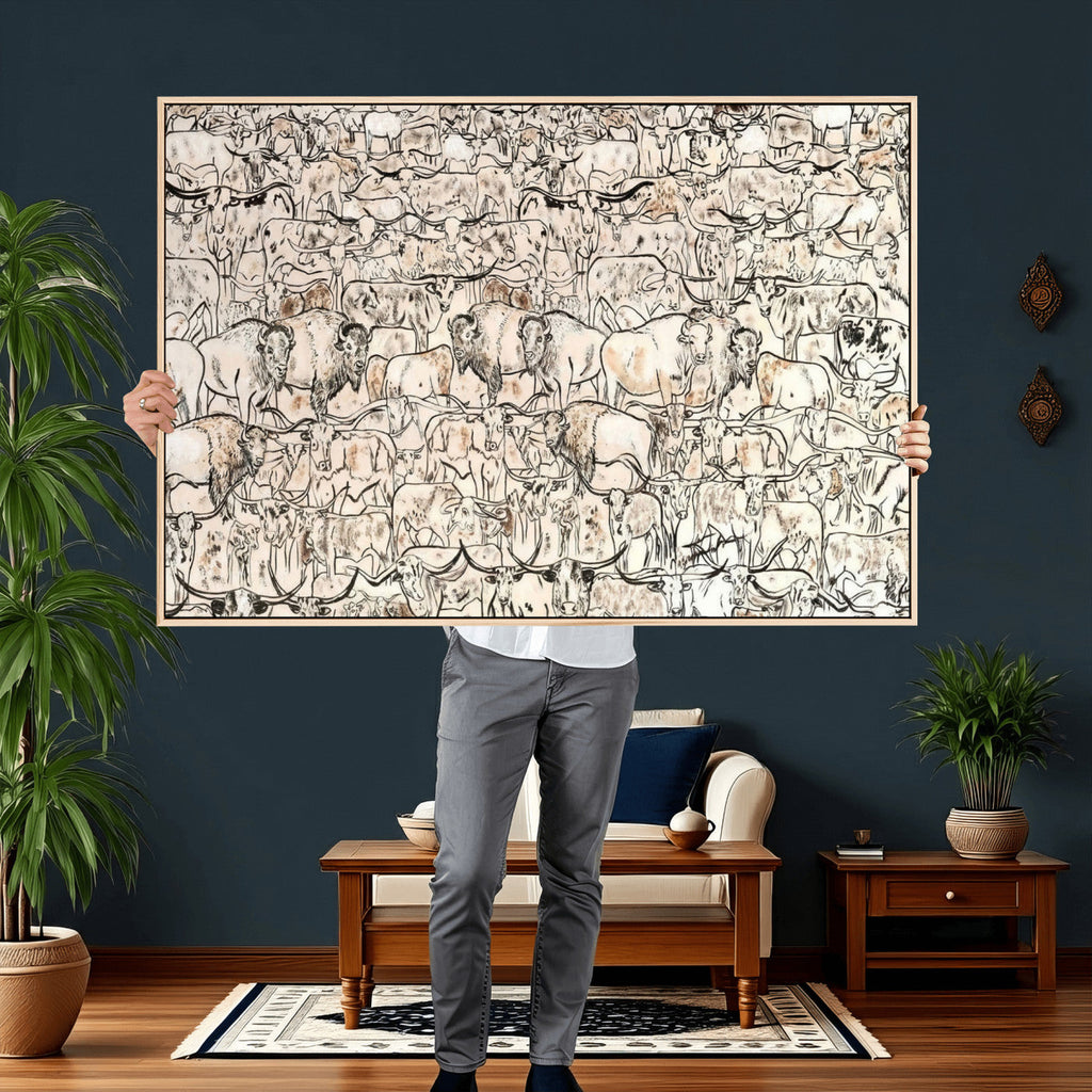 Abstract Bison Wall Art Canvas Print, Abstract Animal Art for Cabin Decor