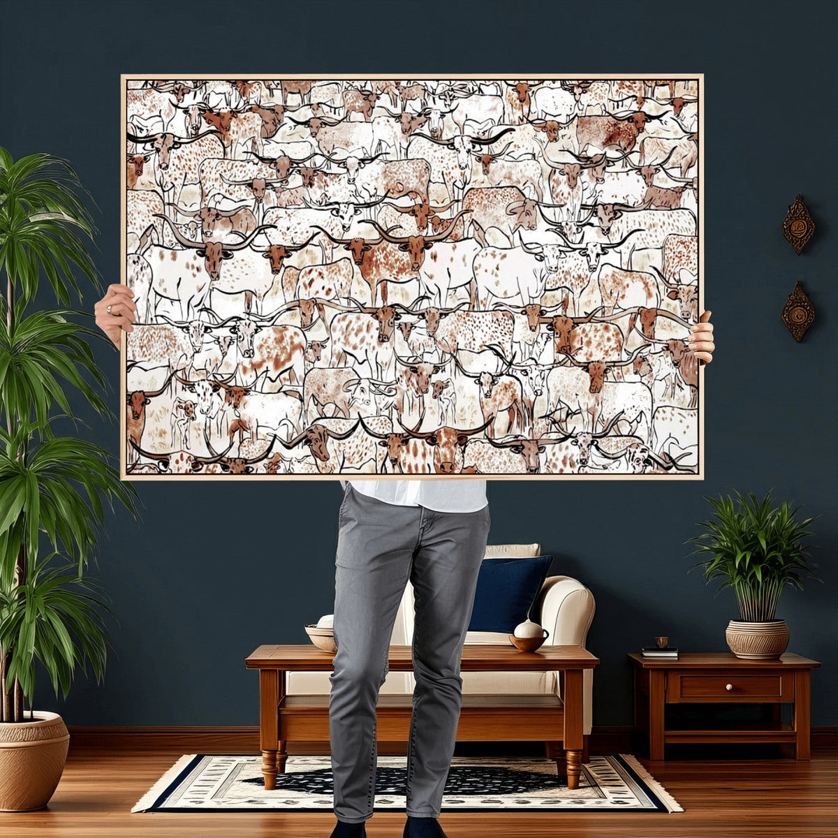 Abstract Longhorn Herd Wall Art Canvas Print