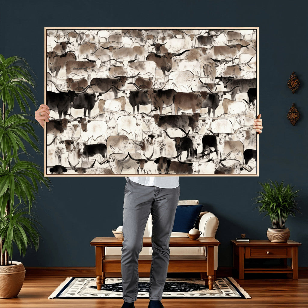 Abstract Texas Longhorn Print, Longhorn Herd Print