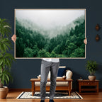 Misty Pine Forest Wall Art Canvas Print, Foggy Evergreen Landscape
