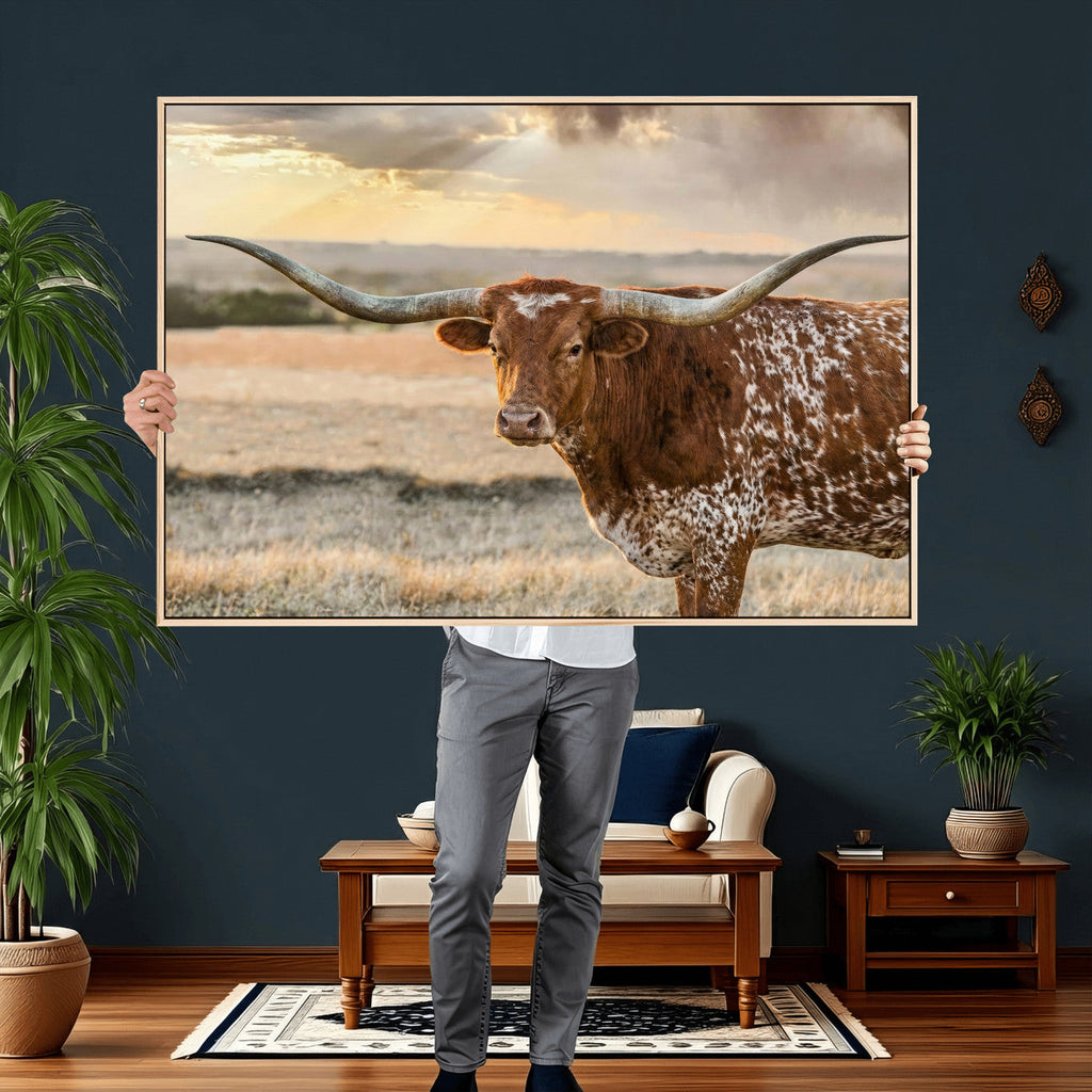 Texas Longhorn Wall Art Canvas Print, Western Ranch Bull Photography