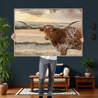 Texas Longhorn Wall Art Canvas Print, Western Ranch Bull Photography