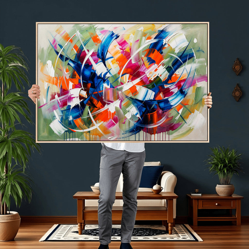 Geometric Abstract Wall Art Canvas Print, Orange Blue