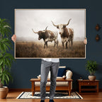 Texas Longhorn Canvas Wall Art Western Bull Desert, Rustic Farmhouse Wall Decor